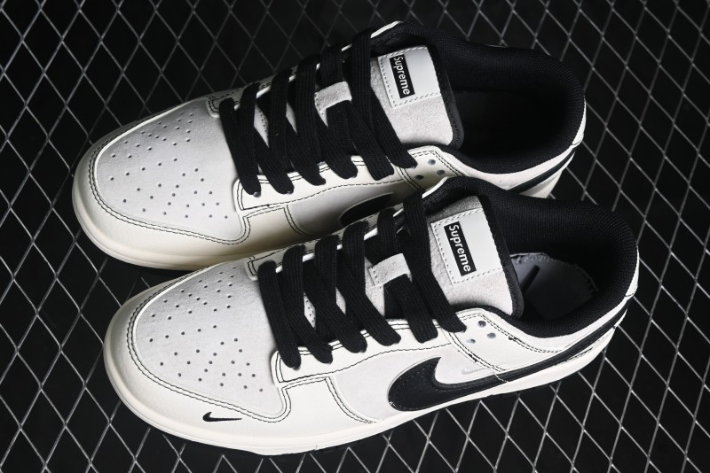 Nike SB Dunk Low Supreme Collaboration - Black Stitch Mini Swoosh Custom Low-Top Casual Skate Shoes - XX3186-302