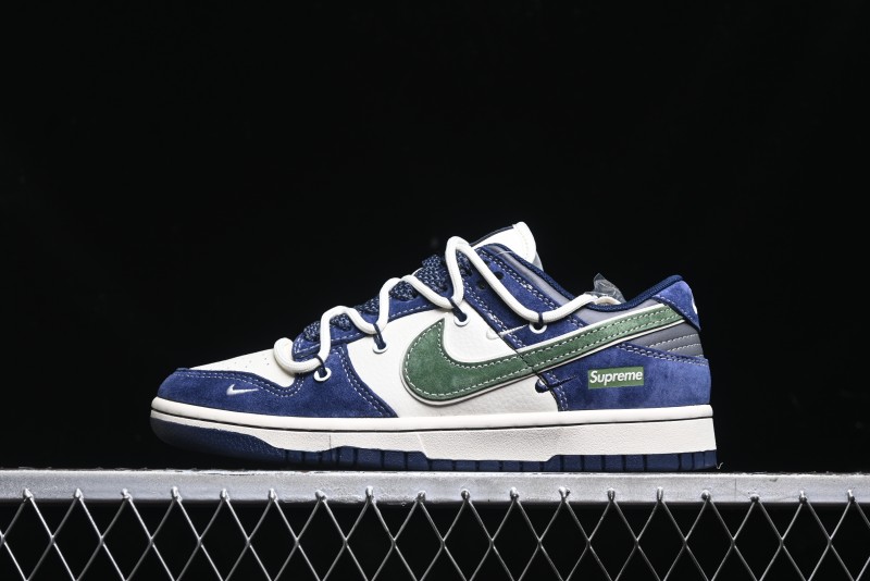 Nike SB Dunk Low Supreme Collaboration - Double Force Blue Lace-Up Anniversary High-End Custom Low-Top Casual Skate Shoes - XS1186-101