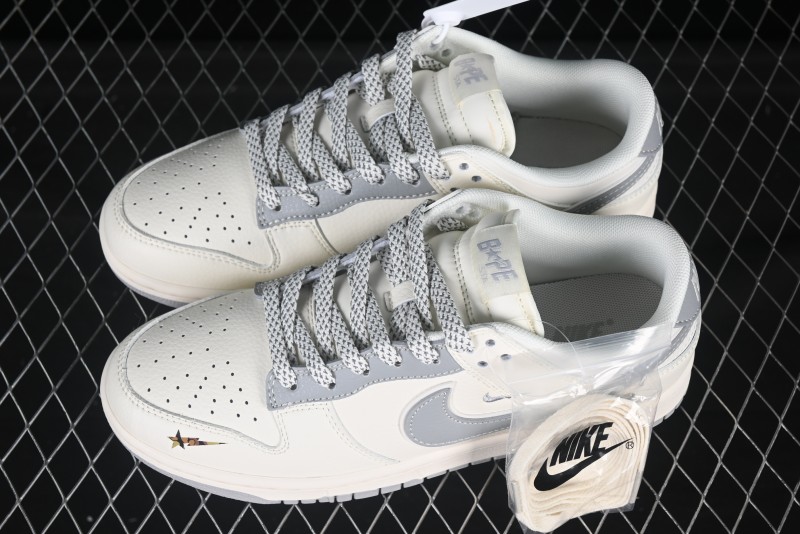 Nike SB Dunk Low Bape Collaboration Light Gray Anniversary Custom Low-Top Casual Sneakers - XS6089-508