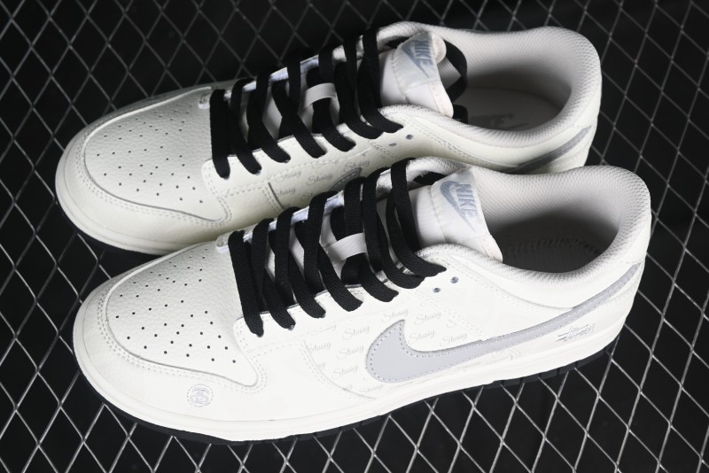 Nike SB Dunk Low Stussy Collaboration Barcode Embroidery Grey Hook Anniversary Custom Low-Top Casual Skate Shoes - DJ2024-054