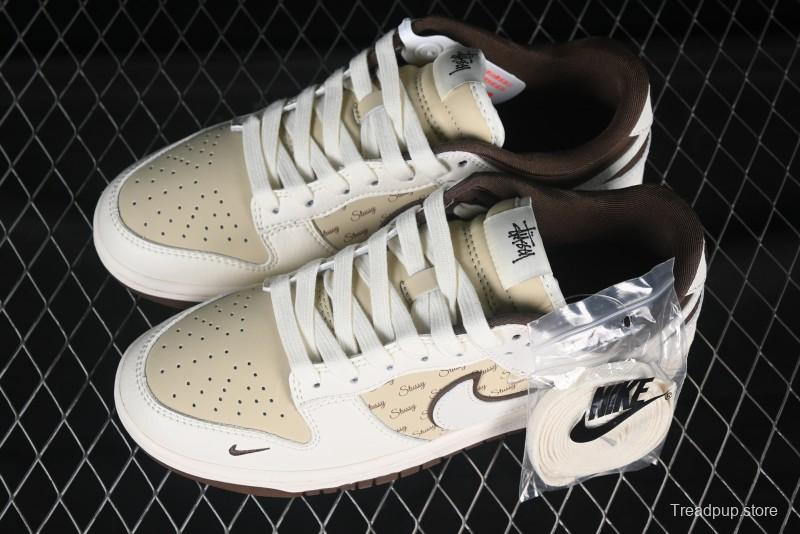 Nike SB Dunk Low Stussy Collaboration Double Swoosh Chocolate Anniversary Custom Low-Top Casual Skate Shoes - XS6089-505