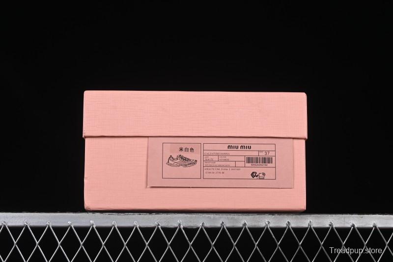 Miu Miu Suede Round Toe Lace-Up Women's Low-Top Casual Shoes in Beige - 99D4