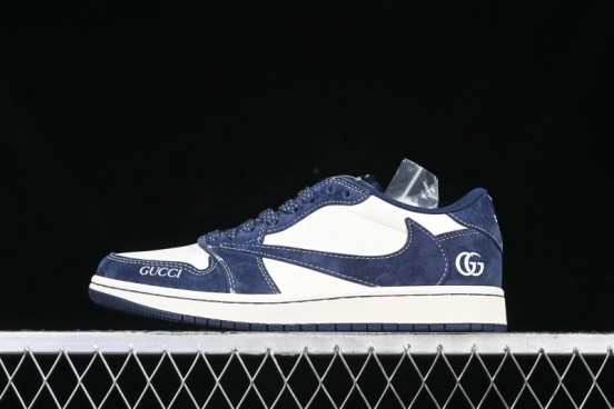 Nike Travis Scott x Fragment Design x Air Jordan 1 Low OG SP AJ1 Collaboration Sneakers - Prussian Blue - XS3086-006