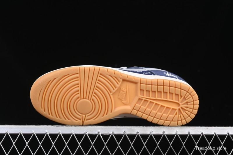 Nike SB Dunk Low Stussy Collaboration Suede Blue Anniversary Custom Low-Top Casual Sneakers - XS1086-009