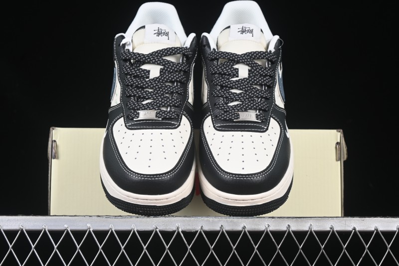 Nike Air Force 1 '07 Low Stussy Collaboration Grey Blue Black Leather Low-Top Casual Sneakers - XZ6188-199