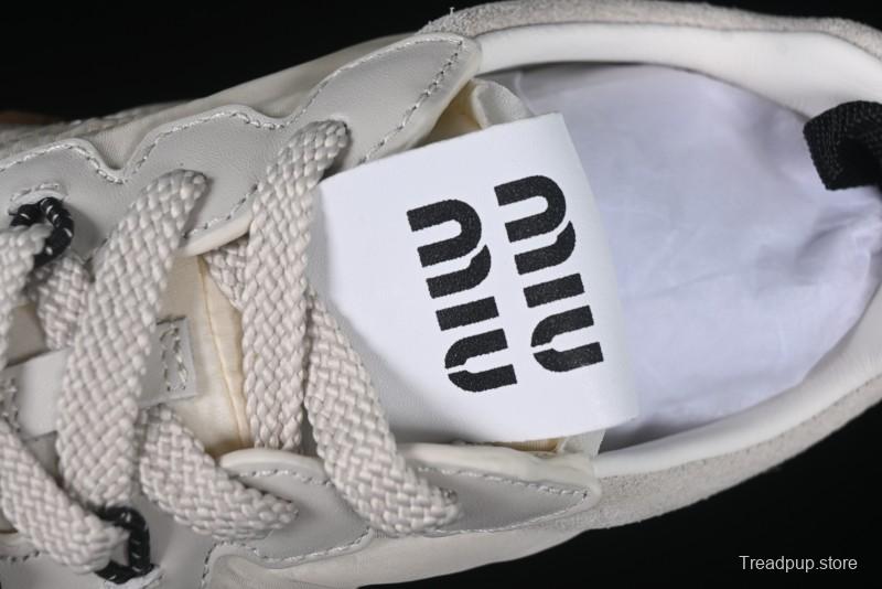 Miu Miu Suede Round Toe Lace-Up Women's Low-Top Casual Shoes in Beige - 99D4