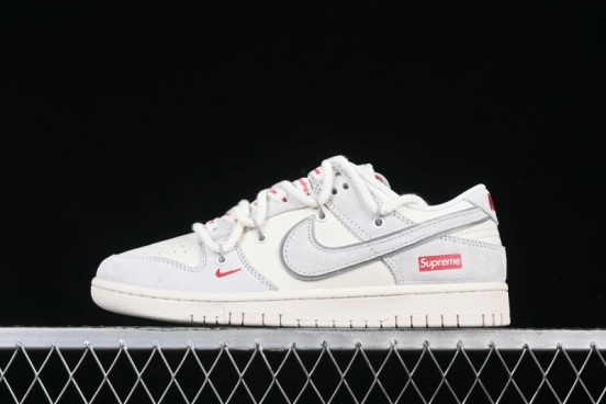 Nike SB Dunk Low Supreme Collaboration Light Gray Drawstring Anniversary High-End Custom Low-Top Casual Skate Shoes - XX3168-109