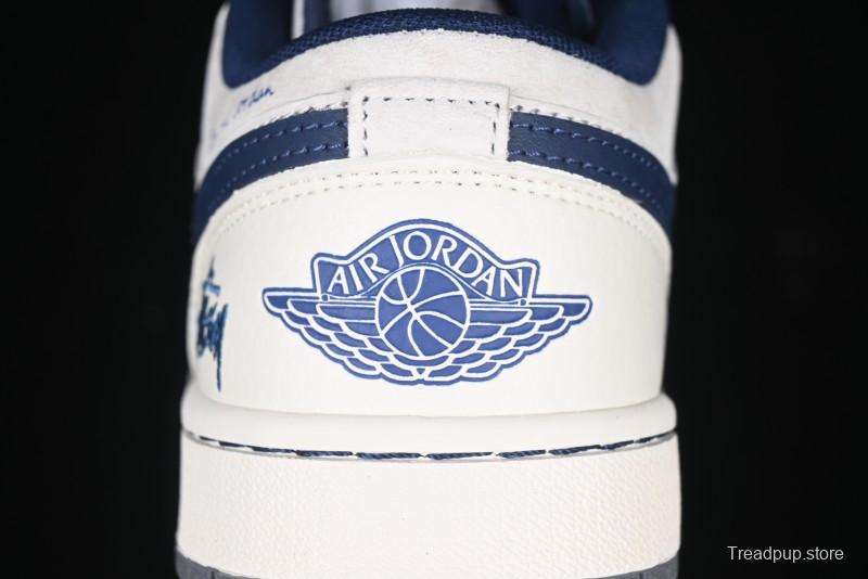 Nike Air Jordan 1 Low Stussy Collaboration - Light Grey Blue Hook Retro Basketball Shoes - SJ9950-046