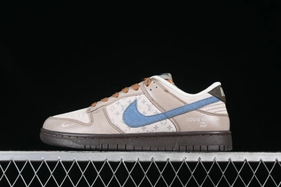 Nike SB Dunk Low LV Collaboration Blue Grey Brown Print Anniversary Custom Low-Top Casual Skate Shoes - CH8311-235