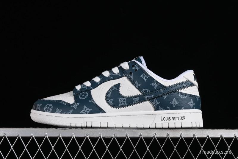 Nike SB Dunk Low LV Collaboration - Dark Blue Print Anniversary High-End Custom Low-Top Casual Sneakers - DQ1098-363