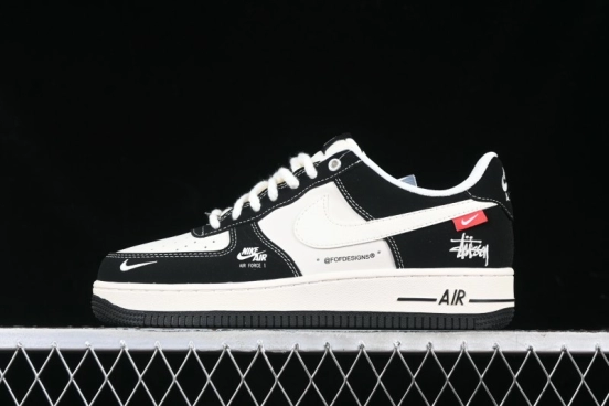 Nike Air Force 1 '07 Low Stussy Collaboration - Beige Black with Red Tab Low-Top Casual Sneakers - SJ6698-014