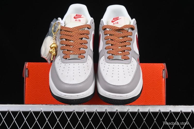 Nike Air Force 1 '07 Low Year of the Snake Limited Edition Beige Grey Red Swoosh Casual Sneakers - DM6688-029