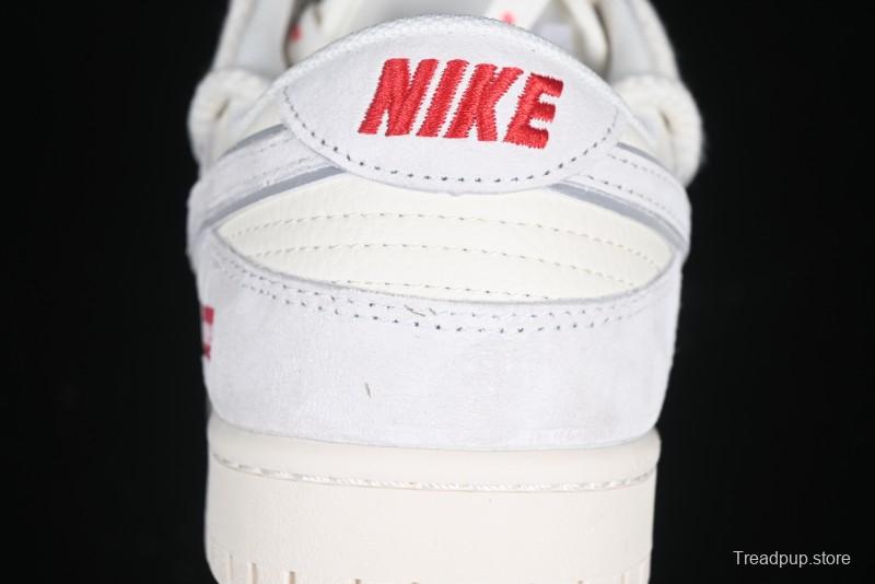 Nike SB Dunk Low Supreme Collaboration Light Gray Drawstring Anniversary High-End Custom Low-Top Casual Skate Shoes - XX3168-109