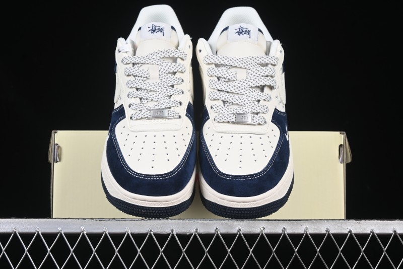 Nike Air Force 1 '07 Low Stussy Collaboration Dark Blue Suede White Swoosh Low-Top Casual Sneakers - XZ6188-673