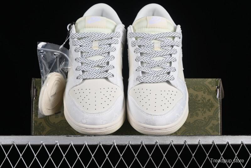 Nike SB Dunk Low Gucci Collaboration - Silver White Pattern Anniversary High-End Custom Low-Top Casual Sneakers BB9676-312