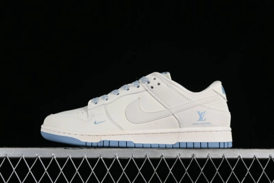 Nike SB Dunk Low LV Collaboration - Double Swoosh Beige Blue Anniversary High-End Custom Low-Top Casual Skate Shoes - XX2025-308