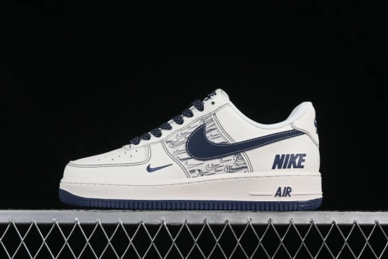 Nike Air Force 1 'Wave Swoosh' Edition – White & Navy**