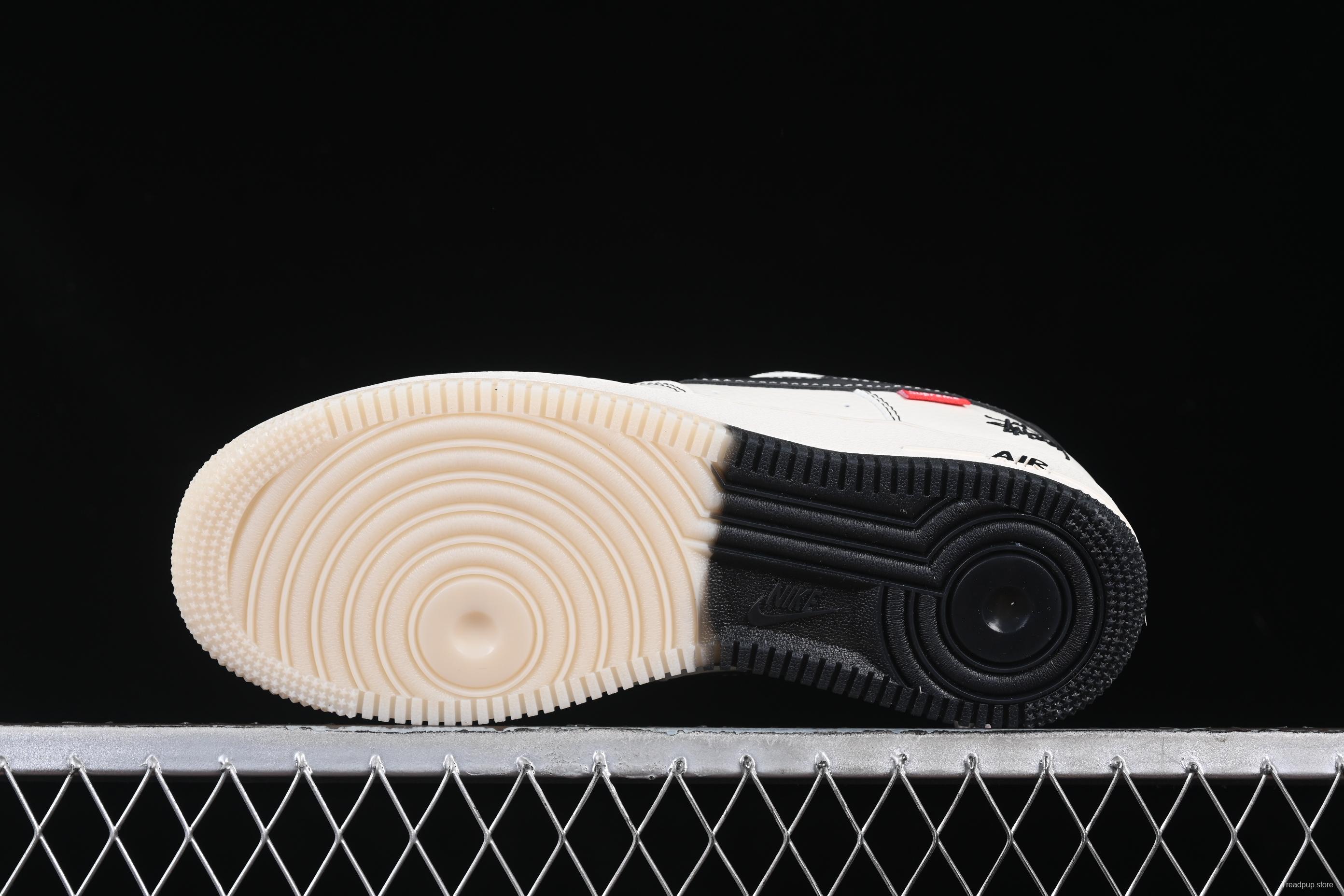 Nike Air Force 1 '07 Low Stussy Collaboration Black Dual-Tone Embroidery Casual Sneakers - HH7518-036