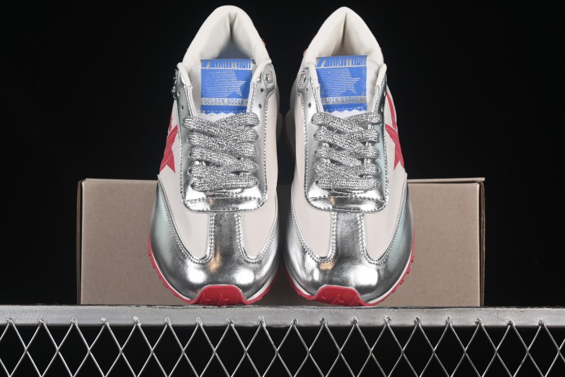 Golden Goose Marathon White Red Silver Comfortable Low-Top Lifestyle Sneakers - H8D4