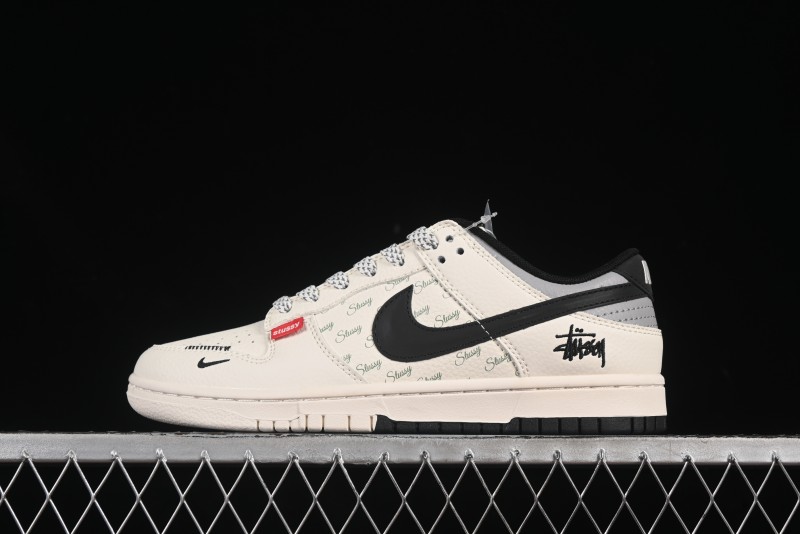 Nike SB Dunk Low Stussy Collaboration 3D Black Swoosh Anniversary Custom Low-Top Casual Skate Shoes - XS6089-537