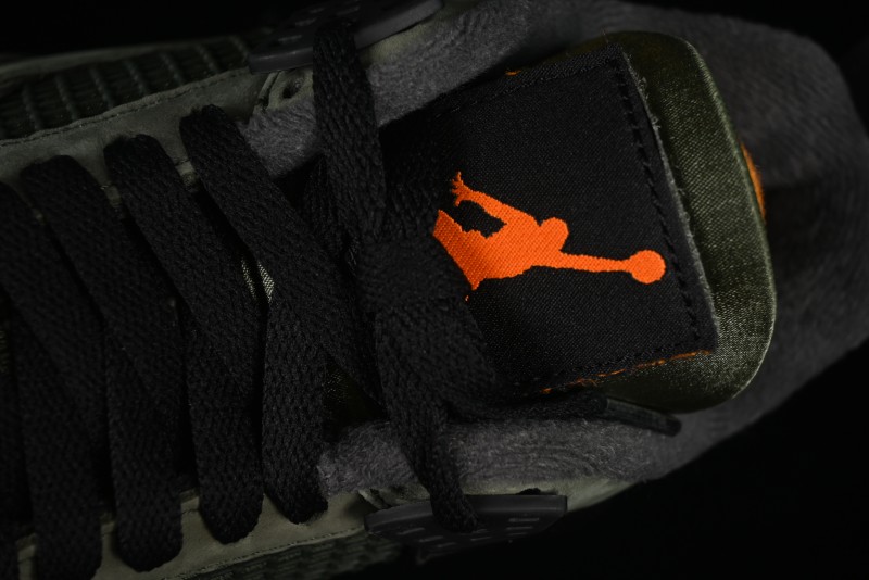 Nike Undefeated x Air Jordan 4 OG Sneakers in Olive Green Suede with Orange and Black Accents - IB1519-200