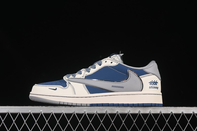 Nike Travis Scott x Fragment Design x Air Jordan 1 Low OG SP AJ1 Stussy Collaboration Dual-Tone Grey Hook Low-Top Casual Sneakers - ZH2598-245