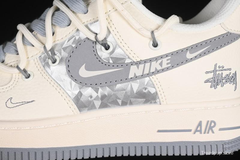 Nike Air Force 1 '07 Low Stussy Collaboration Grey Diamond Lace-Up Casual Sneakers - DM6868-072