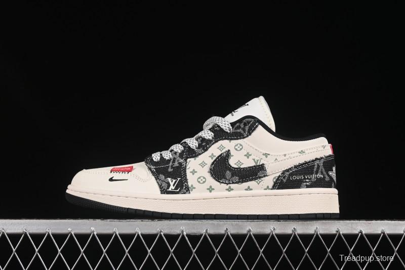 Nike Air Jordan 1 Low LV Collaboration Black Broken Check Custom High-End Retro Basketball Shoes - YX5066-332