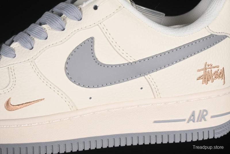 Nike Air Force 1 '07 Low Stussy Collaboration Gold Embroidery Grey Swoosh Casual Sneakers - XX3168-150
