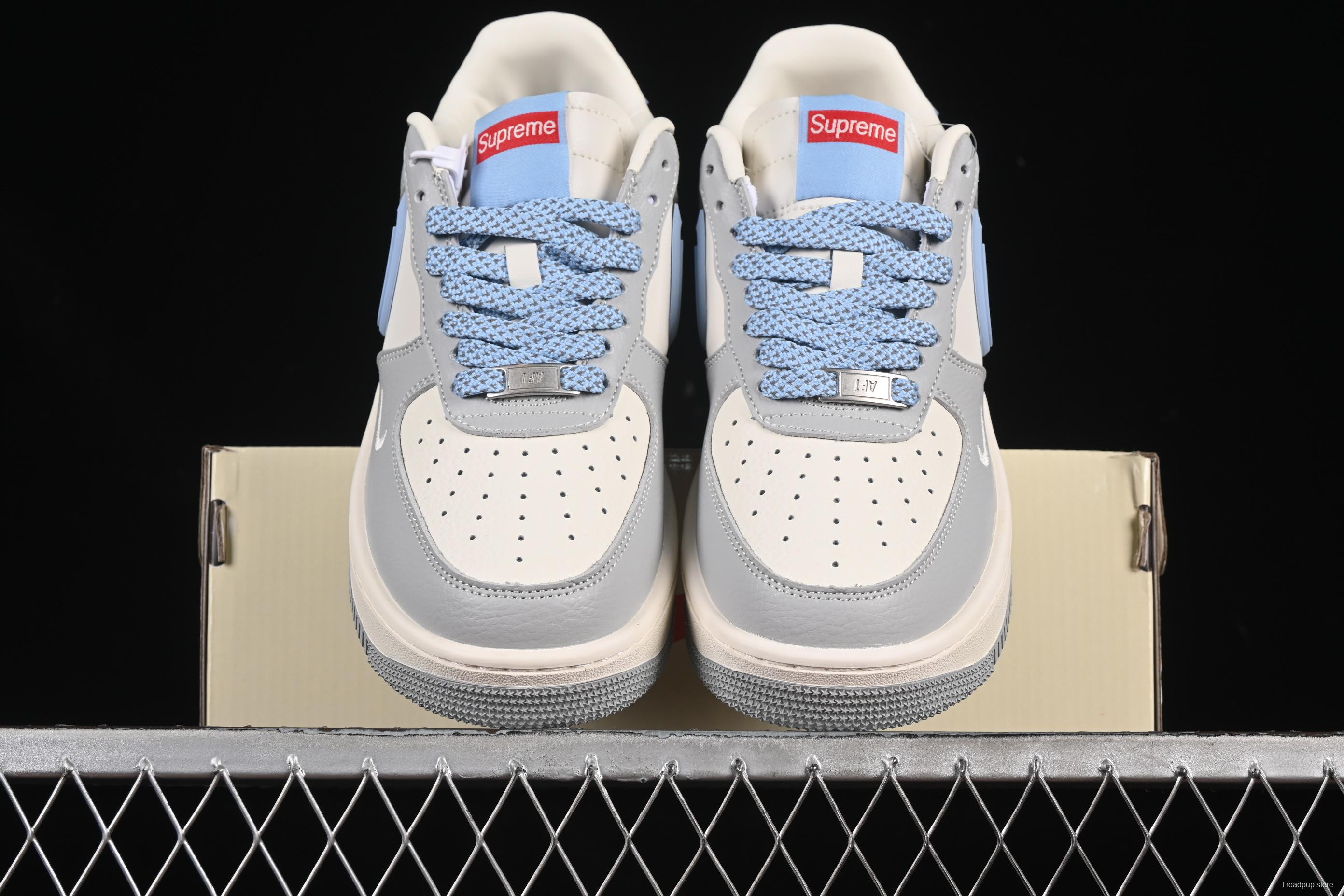 Nike Air Force 1'07 Low Supreme Collaboration Light Blue Swoosh Casual Sneakers - XS3464-577