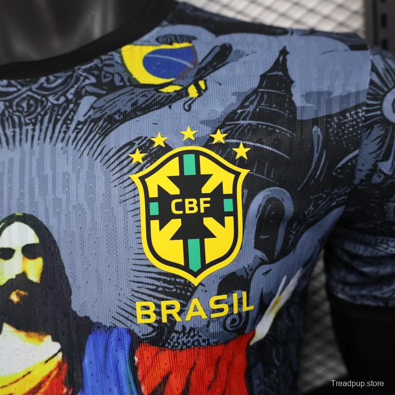 2025 Brazil National Team Special Edition Religious Concept Jersey - Christ the Redeemer Design - Dark Blue