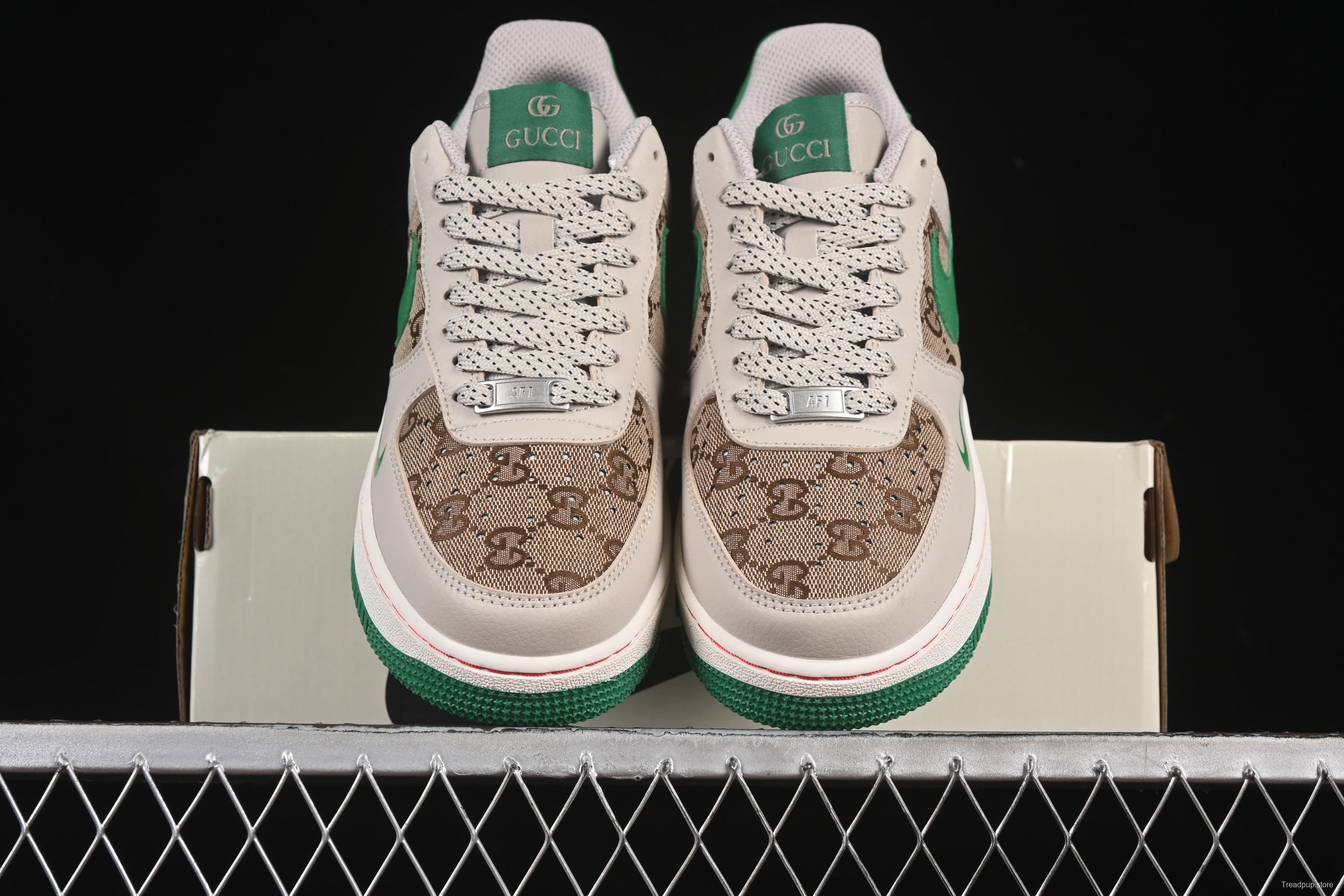 Nike Air Force 1 '07 Low Gucci Collaboration Grey Brown with Green Swoosh Casual Sneakers - LW9279-003