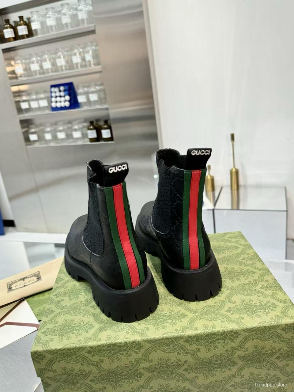 2024 Women Gucci Black Leather Ankle Boots MJ00340