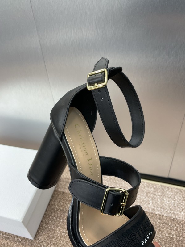 2025 Women Dior Black Leather High Heel Sandals KFY00310