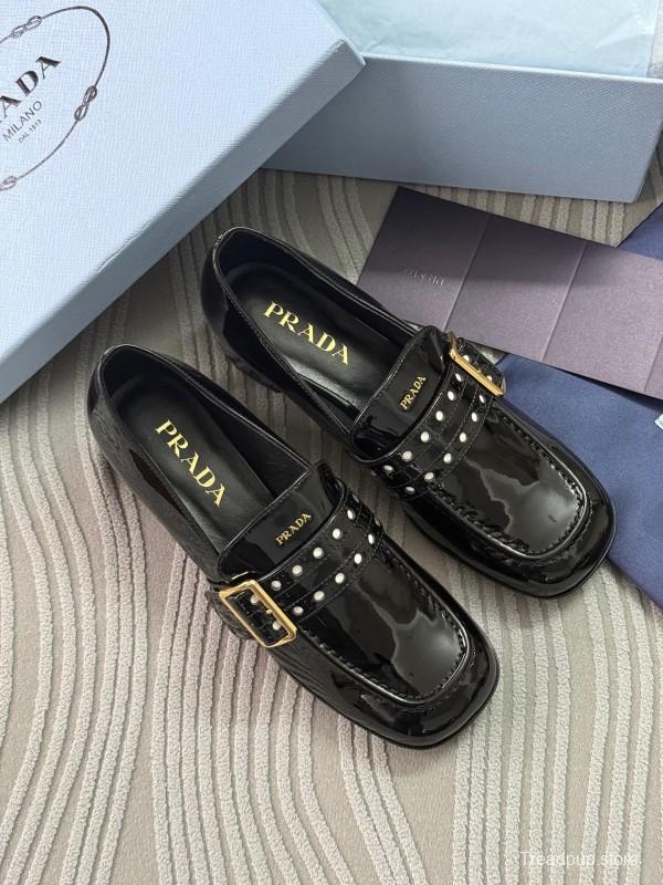 2025 Women Prada Black Patent Leather Mary Jane Loafer