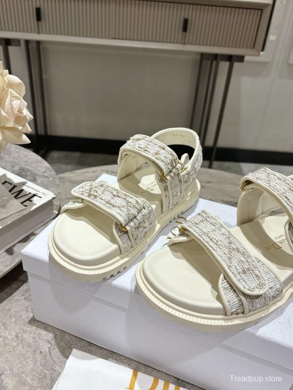 2025 Women Dior White Fabric Leather Sandals KFY00300