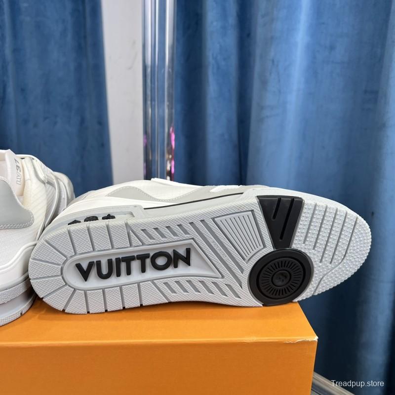 2025 Unisex Louis Vuitton White Grey Leather Mesh LV Trainer