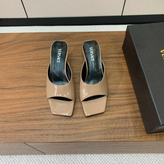 2025 Women VERSACE Beige Patent Leather Slippers