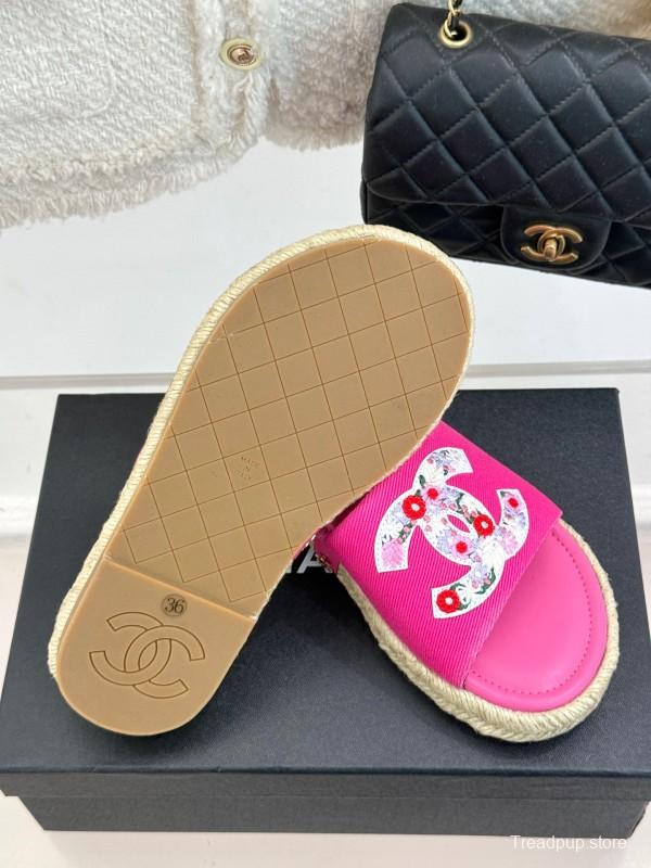 2025 Slippers Chanel Pink Canvas Espadrille Double C KFY00230