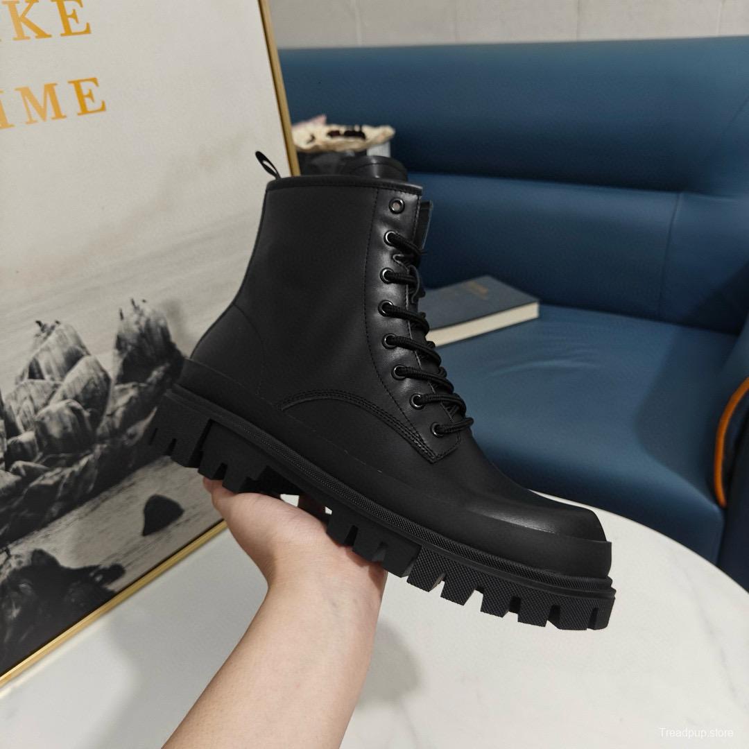 2024 Unisex Dolce & Gabbana Black Leather Combat Boots