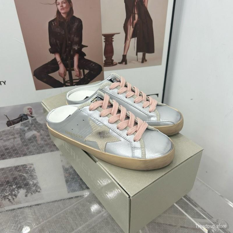 2025 GGDB White Silver Beige Leather Suede Star Sneakers Mule