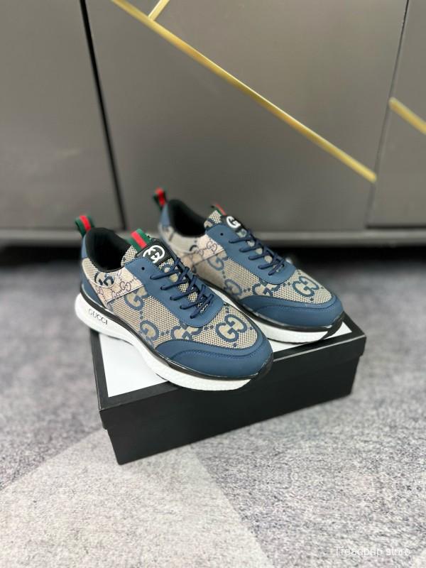 2024 Men Gucci Blue Beige Canvas Leather Sneaker MJ00260