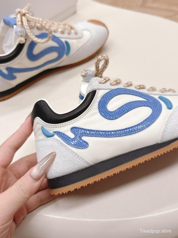 2025 Unisex Loewe White Blue Suede Mesh Casual Sneakers KFY00300