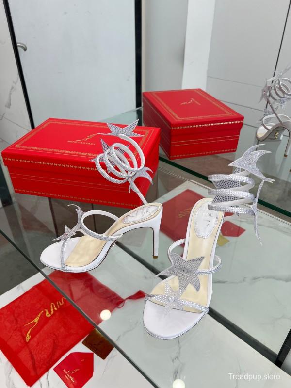 2025 Women RC Silver Crystal Satin High Heel Star Pattern LY00340