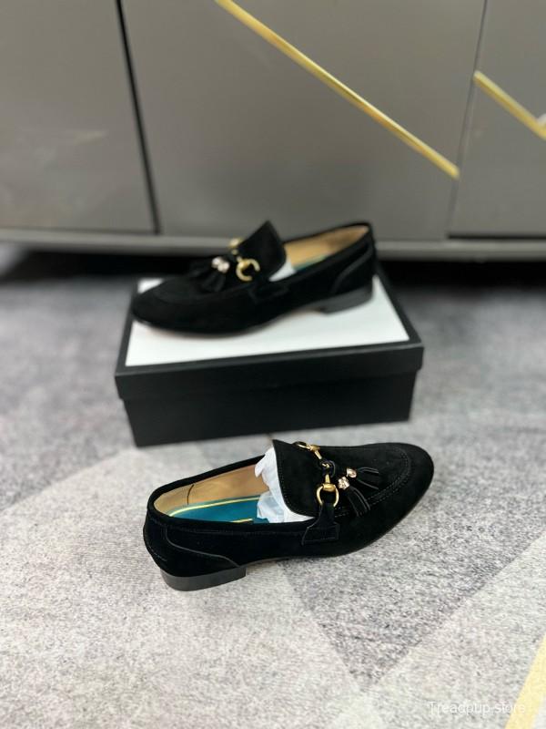 2024 Men Gucci Black Suede Leather Loafers MJ00280