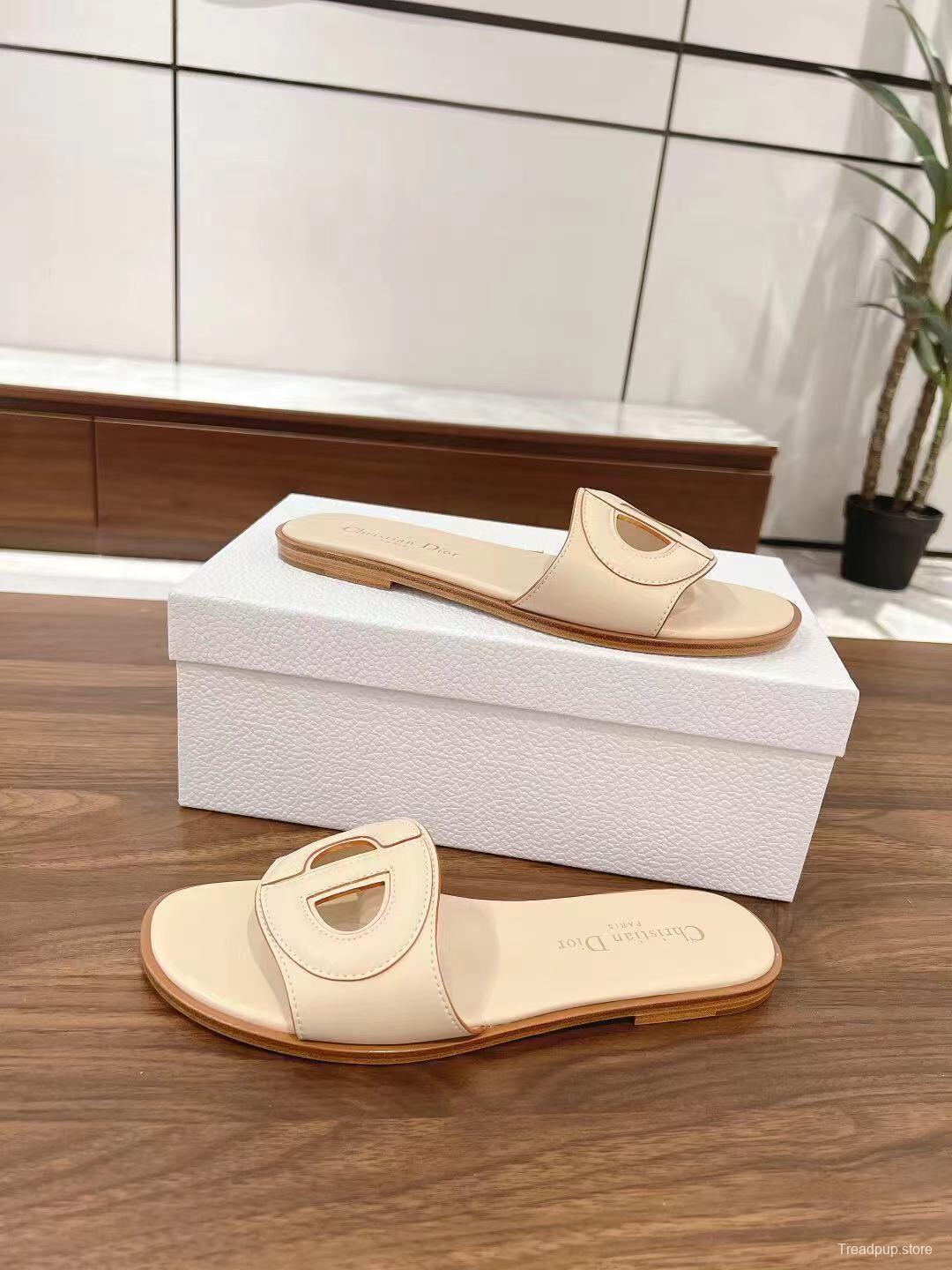 2025 Dio Ivory Leather Slippers LY00260