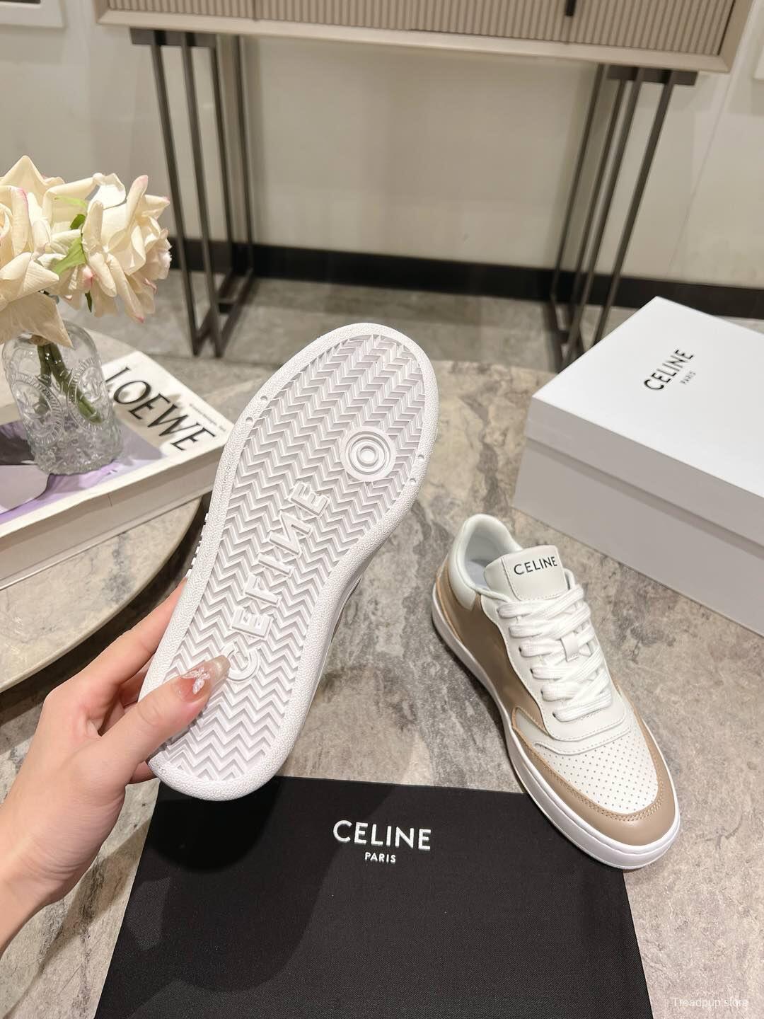 2025 Women Celine Beige White Leather Sneakers