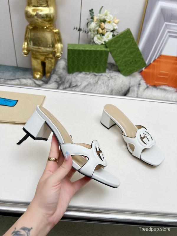 2025 Gucci White Leather Slippers MJ00190