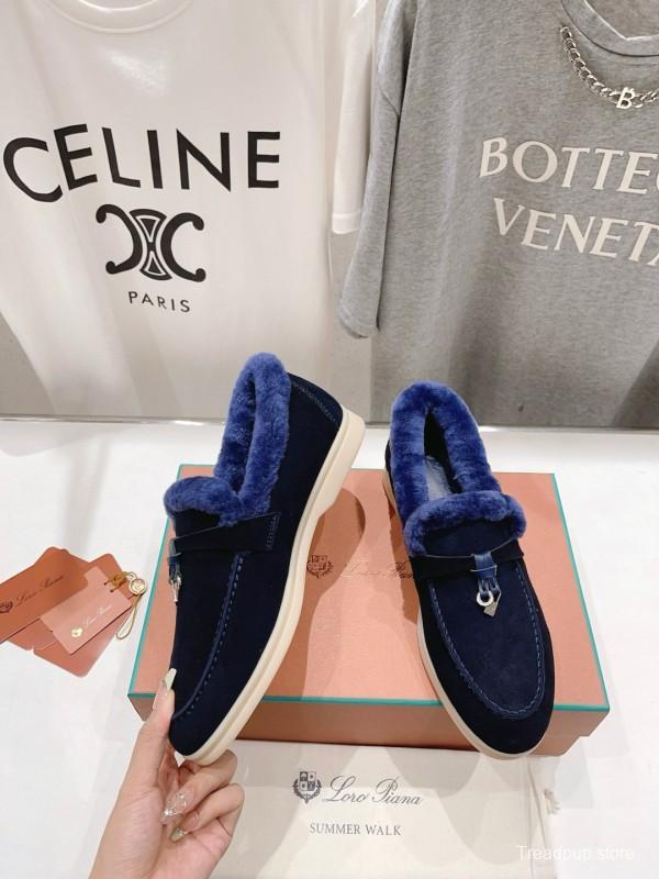 2024 Women LP Blue Suede Shearling Loafers MJ00300