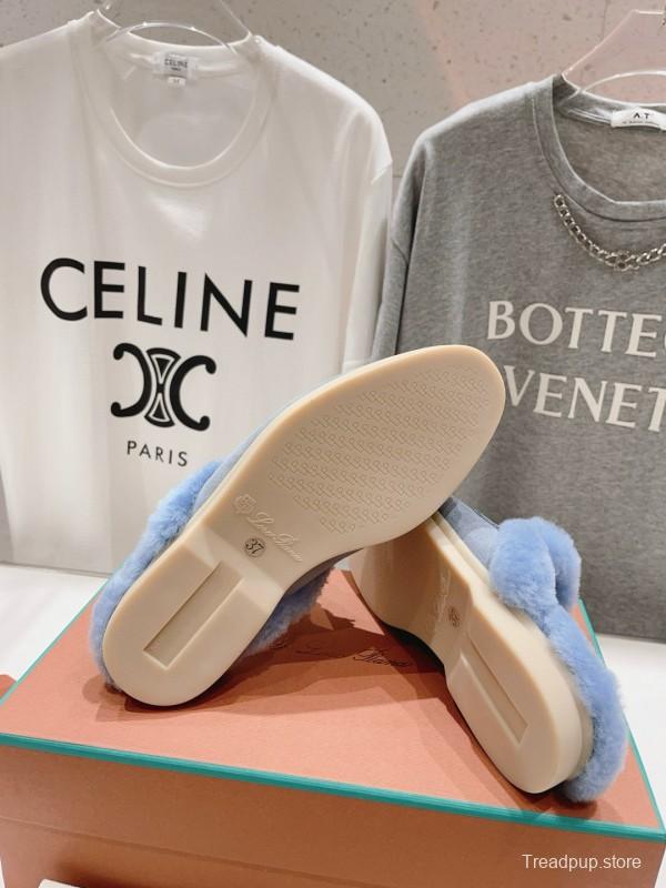 2024 LP Light Blue Suede Shearling Slippers